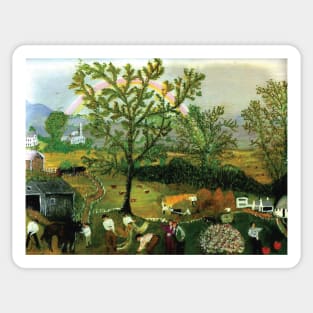 grandma moses painting rainbow Sticker